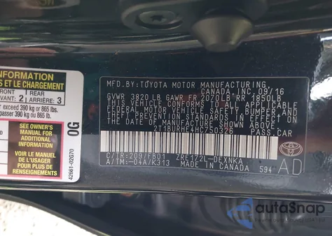 2017 Toyota Corolla Le from USA, damaged, VIN 2T1BURHE4HC750326